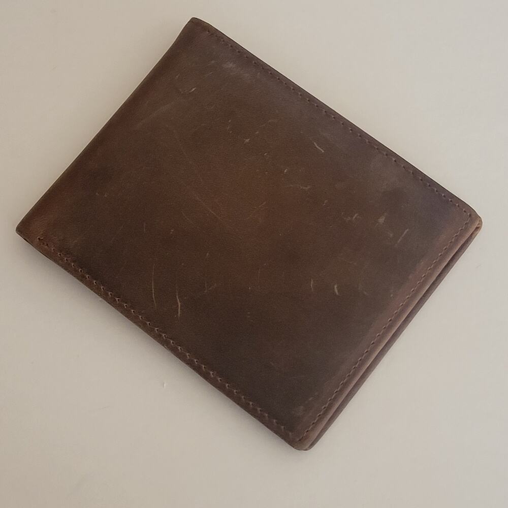 Vintage oiled brown leather bifold wallet mens. New, never been used